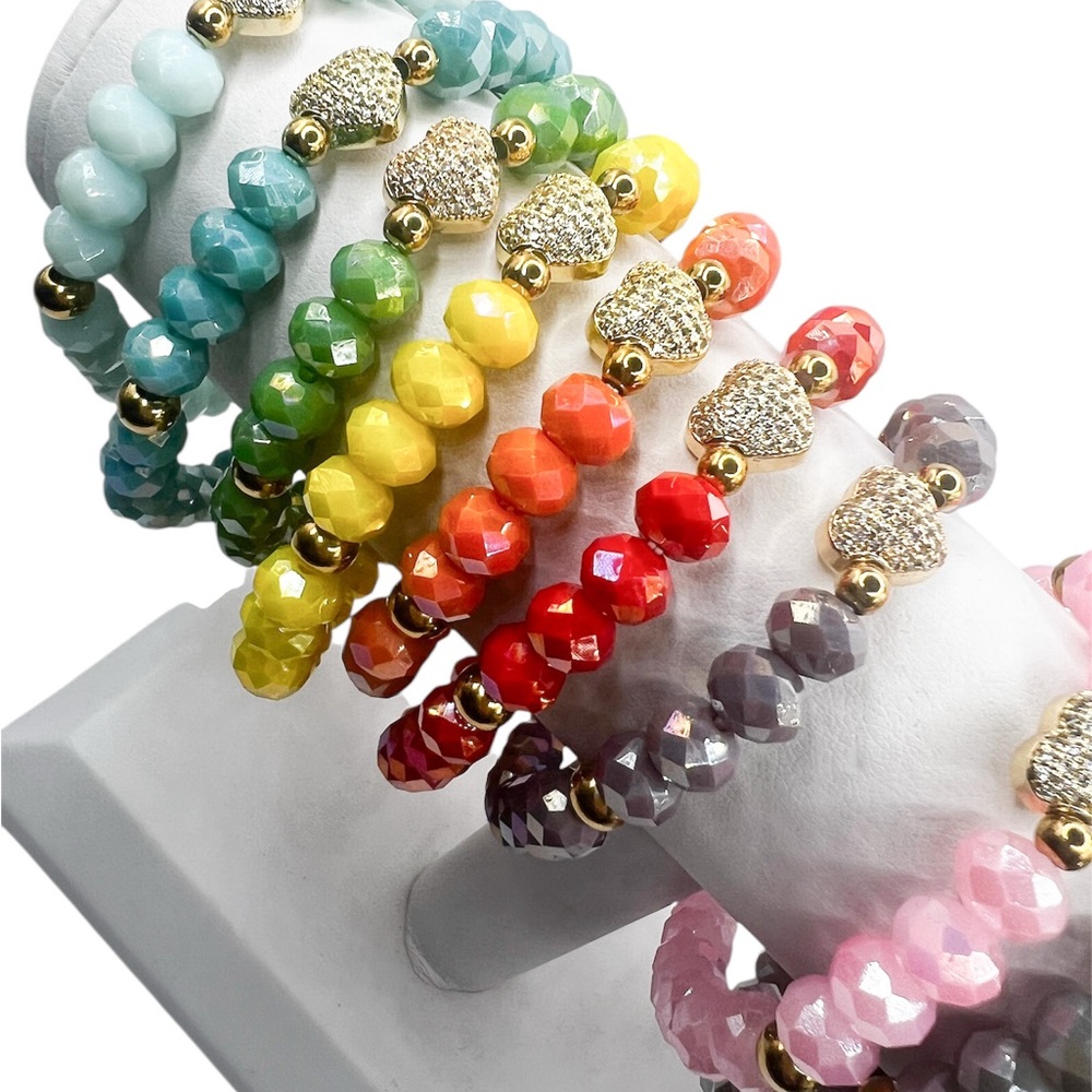 Handmade Yellow Crystal Glass CZ Heart Charm Beaded Bracelet